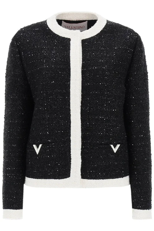 Valentino garavani glaze tweed jacket 4B3CE27P8C8 NERO LUREX AVORIO LUREX