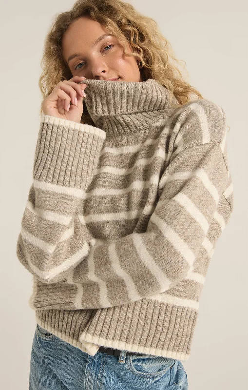 Z Supply Josephine Stripe Sweater in Heather Taupe