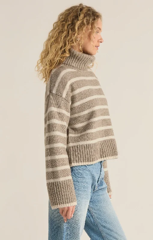 Z Supply Josephine Stripe Sweater in Heather Taupe