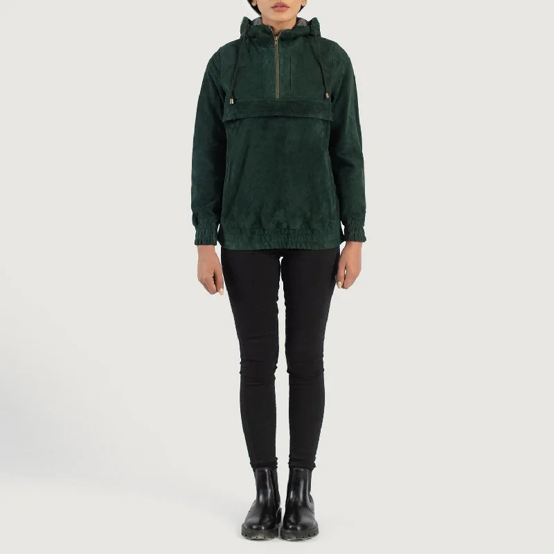 Zest Green Hooded Suede Pullover Jacket