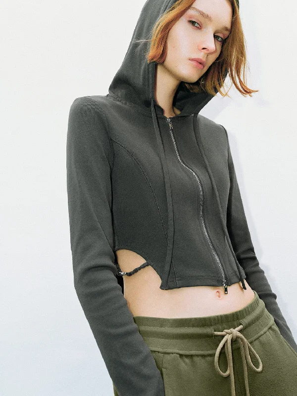 Zipper Front Hooded Jacket