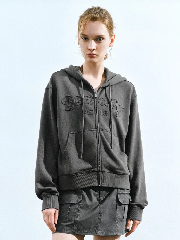 Zipper Front Hooded Loose Jacket